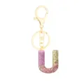 Resin letter U keychain with pink glitter and gold tone hardware stylish bag pendant charm - Letter + 8-shaped Buckle / Letter U
