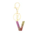 Pink Glitter Resin Letter V Keychain Gold Metal Clasp Sparkly Initial Bag Charm Pendant - Letter + 8-shaped Buckle / Letter V