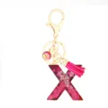 Pink glitter resin letter X keychain, stylish tassel bag charm with gold hardware. - Pink Sequin Tassel Keychain / Letter X