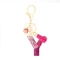 Pink resin letter Y keychain featuring sparkling glitter, fish scale charm and pink tassel. - Pink Sequin Tassel Keychain / Letter Y