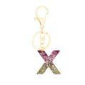 Resin letter X keychain with pink and gold glitter, featuring a gold-tone clasp and split ring. - Letter + 8-shaped Buckle / Letter X