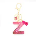 Pink glitter resin letter Z keychain with tassel and fish scale charm, gold hardware bag charm. - Pink Sequin Tassel Keychain / Letter Z