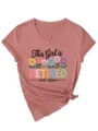 Donna Scollo V Manica Corta Pensionamento Floreale Grafica T-Shirt Casual Estate Top - Taglia S / Top / Oro Rosa (Stampa Nera)