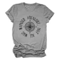 Graues Damen T-Shirt mit kurzem Arm, Rundhalsausschnitt und Vintage Kompass Druck. - S / Oberteile / Dunkelgrau (Schwarzer Text)