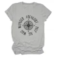 Graues Damen Kurzarm T-Shirt mit Kompass Grafik und inspirierendem Aufdruck Detail. - S / Oberteile / Lichtgrau (Schwarzer Text)