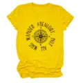 Helles gelbes Damen Kurzarm T-Shirt mit Kompass-Print, lässiges Sommer Mode Oberteil. - S / Oberteile / Gelb (Schwarzer Text)
