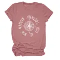 Damen vintage kompass print kurzarm rundhals t-shirt lässiges outdoor top tee. - S / Oberteile / Roségold (Weißen Text)