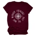 Damen Burgunderrot Kurzarm T-Shirt mit modischem Kompass Grafikdruck Freizeit Top neu. - S / Oberteile / Weinrot (Weißen Text)