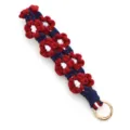 Handmade woven daisy phone lanyard and keychain wrist strap with secure gold metal ring hook. - Wrist Strap Charm / Burgundy