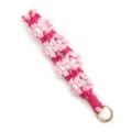 Handmade crochet daisy phone lanyard wrist strap, cute pink woven floral keychain charm. - Wrist Strap Charm / Pink And Red