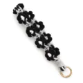 Handmade black and white daisy phone lanyard woven flower wrist strap keychain rings. - Wrist Strap Charm / Black and Gray