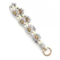 Handmade woven daisy macrame wrist strap keychain cute floral phone charm grey yellow - Wrist Strap Charm / Gray