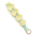 Handmade woven daisy wristband keychain, yellow and green cotton rope phone strap. - Wrist Strap Charm / Yellow-Green