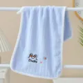 Soft blue striped cotton children face towel with cute duck embroidery for kids daily use. - Blue
