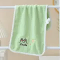 Green striped kids face towel with cute duck embroidery and white binding soft absorbent - Green