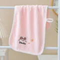 Pink coral fleece children towel soft absorbent cute duck embroidery face wash towel for kids - Pink