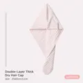 Pink double layer striped dry hair cap, super absorbent microfiber towel wrap for women. - Double-Layer Thickened / Light Pink