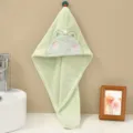 Bonnet de séchage en polaire corail verte avec broderie de grenouille, séchage rapide et doux. - Grenouille verte
