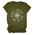 Grünes Damen Kurzarm T-Shirt Detail mit weißem Kompass Grafik Print und Aufschrift. - S / Oberteile / Armeegrün (Weißen Text)
