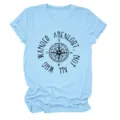 Hellblaue Damen Casual Kurzarm T-Shirt mit Vintage Kompass Grafik Print stylisches Oberteil. - S / Oberteile / Hellblau (Schwarzer Text)