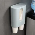 Wall-mounted disposable paper cup dispenser in sky blue with dual tube for water cooler - Double Tube Cup Dispenser / Blue