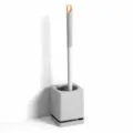 Grey long handle toilet brush set with drainage base and clip, punch-free wall mounted. - Nordic Gray (With Base)