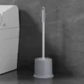 Gray long handled toilet brush with holder, modern bathroom cleaning tool for deep cleaning. - Gray