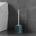 Long handle toilet brush set with holder deep grey bathroom cleaning tool compact design - Blue