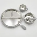 Stainless steel baby divided plate bowl cup spoon fork set with silicone handle detail view - Stainless Steel 5-Piece Set - Boxed / Gray