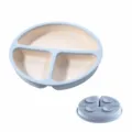 Silicone suction divider baby plate detail view, safe food grade material for feeding. - Two-Tone Dinner Plate (Grayish Blue)