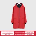 Red fleece-lined waterproof smock, XXL hooded long-sleeve working apron for kitchen cooking. - 2XL / Red