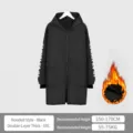 Black waterproof fleece-lined hooded long sleeve workwear apron jacket for winter adults. - 2XL / Black