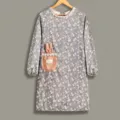 Delantal de cocina floral de manga larga con lindo bolsillo de conejo para ropa trabajo - Orejas de conejo manga larga azul