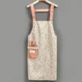 Floral kitchen apron with cute polka dot straps and pocket, comfortable cotton fabric for cooking. - Floral Rabbit Ear Strap Apron / Green