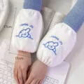 Manchettes en peluche douces pour femmes et étudiants, protège-manches courts pour le travail. - Broderie Ours Teddy / Style Moyen / Blanc