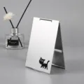 Silberner Klapp-Schminkspiegel mit schwarzem Katzenmuster, tragbarer 10x15cm Tischspiegel. - Katzenmuster / Mittel 15x10cm / Silber