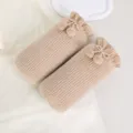 Knitted arm warmers winter office anti-dirty sleeves cute plush balls khaki long style 26.5cm - Pom-Pom Long Oversleeves / Khaki