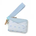 Blue plaid card holder wallet with wrist strap and keychain for women stylish and compact. - Blue Plaid Bow / Light Blue
