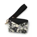 Floral print leather card holder with black wrist strap and keychain for women daily use - Black