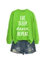Casual lime prasino fouter me print chorou kai monterna tzins shorts gia gynaikes. - S / Tops / Φωσφοριζέ Πράσινο Φούτερ (Λευκή Γραμματοσειρά)
