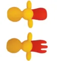 Silicone baby spoon and fork set, cute duck shape, soft training cutlery for toddlers. - Two-Tone (Duck)