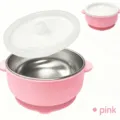 Bol para bebé de acero inoxidable con base de succión de silicona y tapa de color rosa - Rosa