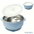Bol de acero inoxidable para bebe con tapa de silicona variante gris azulado 304 - Azul grisáceo