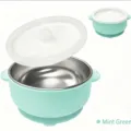 Bol de succion para bebe de acero inoxidable verde menta doble asa silicona alimentaria - Verde menta
