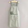 Delantal de cocina de lona con estampado geométrico, práctico bolsillo y tirantes verdes - Delantal Tirantes Bolsillos Orejas Geométrico / Verde