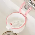 Hanging kitchen sink drain basket, pink plastic food waste filter container with press design. - Pink