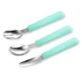 Kids silicone handle stainless steel training spoon fork set baby tableware variant green - Mint Green