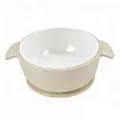 Ceramic baby feeding bowl with double handles and silicone suction base for toddlers and infants. - Ceramic & Silicone Bowl (Off-White)