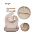 Beige baby silicone tableware sets including divided plate bowl bib spoon and cup - Off White