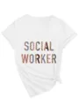 Dames casual V-hals korte mouw T-shirt met social worker luipaardprint en stijlvolle knoop. - S / Top (3812) / Wit